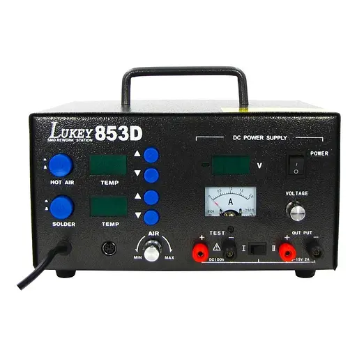 Паяльная станция Lukey 853D фен, паяльник, блок питания 15V 2A, тестер - фото 2