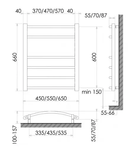 Рушникосушарка електрична Heizung EG 6/55 ліва з терморегулятором 660x550 мм Чорний 30412 - фото 3