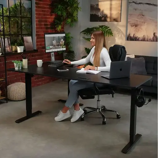 Компьютерный угловой стол Di Volio Trani с регулируемой высотой черный - фото 10