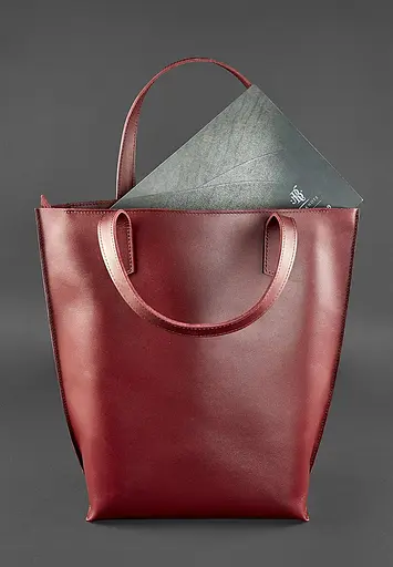 Шкіряна жіноча сумка шоппер D.D. бордова - фото 3