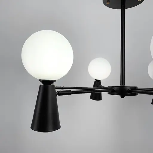 Чорна люстра ABELINA з 6-ма білими плафонами на 2 джерела світла Line.F YG 8006/6+6 BK+WT - фото 2