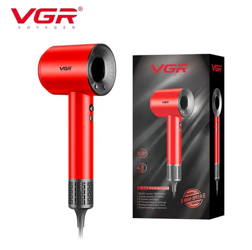 Профессиональный фен VGR V-445 1600 Вт, бесщеточный мотор 110 000 об/мин Красный - фото 3