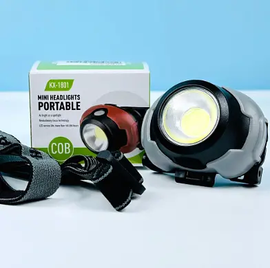 Налобный фонарь 1801-COB с ярким COB LED питание от 3×AAA батареек Серый - фото 6