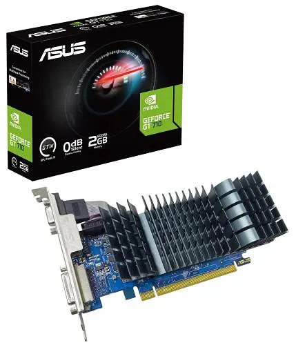 Видеокарта GeForce GT710 Asus 2Gb GDDR5 64-bit VGA/DVI-D/HDMI 954/5012 MHz Silent Low Profile (GT710-SL-2GD5-BRK-EVO) - фото 1