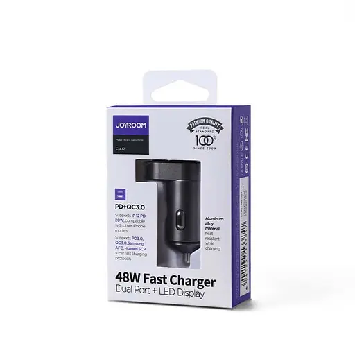 Автомобильный Зарядный адаптер JOYROOM Intelligent 2-port LED Fast Car Charger C-A17 - фото 3