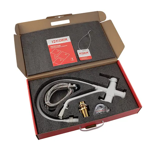 Смеситель для кухни на две воды с гибким изливом Koer KB-72006-03 KR3381 Белый матовый - фото 5