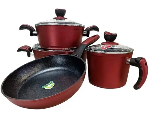 Набір каструль Casa Royal Elite Titanium із покриттям Bio Titanium 7 предметів Червоний - фото 2