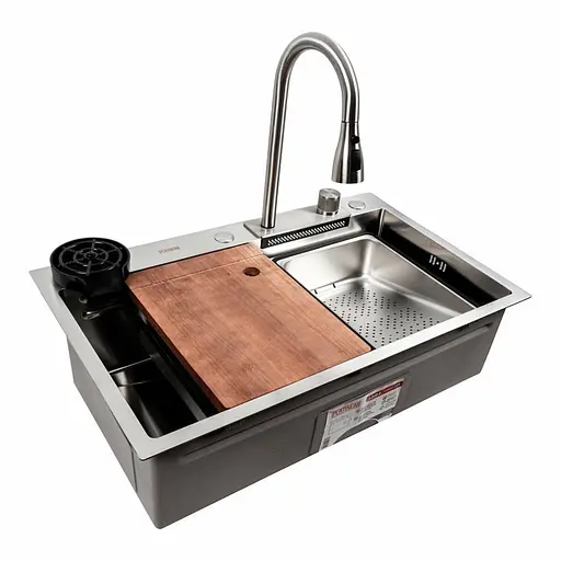 Кухонна мийка нержавійка CM 75x46A Platinum Handmade Водоспад, Нержавіюча сталь - фото 1