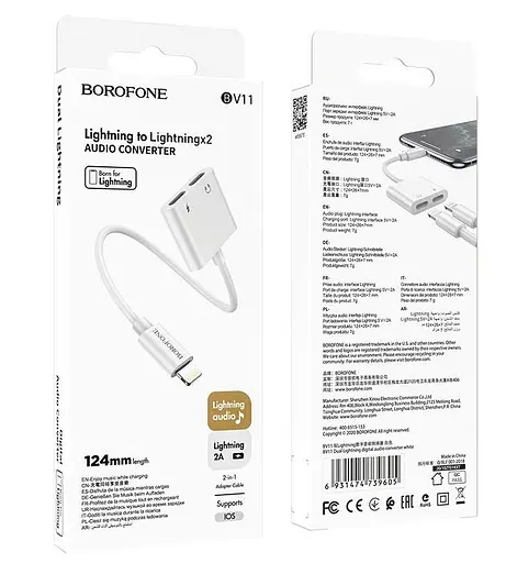Перехідник аудіоадаптер Borofone BV11 Dual Lightning digital audio converter білий - фото 5