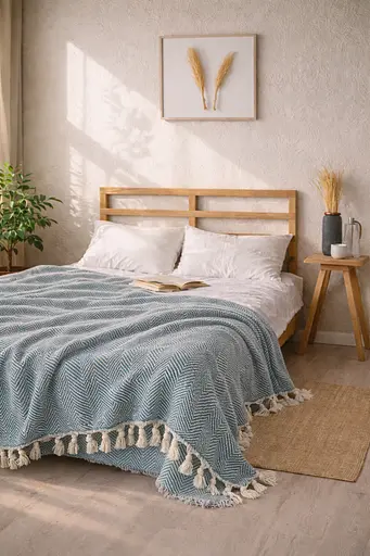 Плед-покривало Cotton Selonya бавовна блакитний євро 200х230 см TC303375961 - фото 2