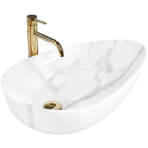 Умивальник Rea Greta 65 Bianco Shiny накладний мармур REA-U6501, Мармур - фото 1