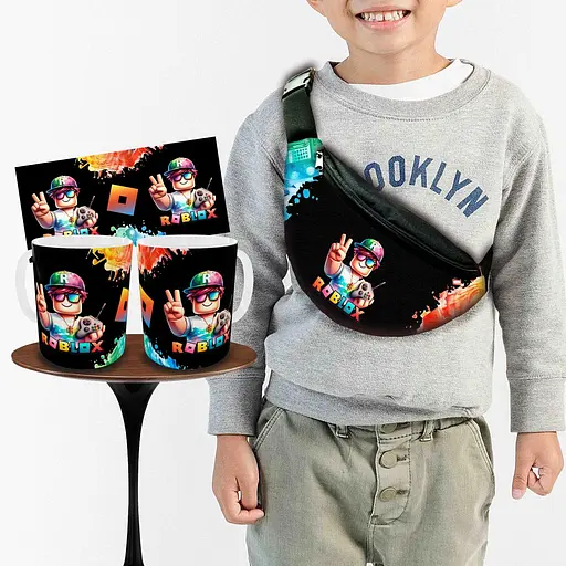 Набір: дитяча сумка-бананка+кружка Роблокс «Roblox» 32х15см, бананка для хлопчика через плече на подарунок (00952)