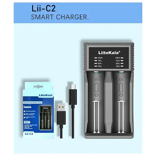 Портативное зарядное устройство Liitokala Lii-C2 для Li-ion/Ni-Mh/Ni-Cd аккумуляторов - фото 3