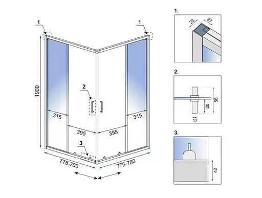 Душевая кабина Rea City 80x80 brushed gold REA-K6444, Универсальная, прозрачная, золотая - фото 6