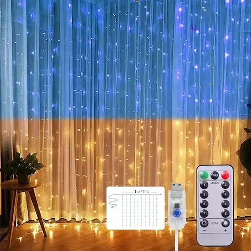 Гірлянда штора SFK-09 прапор України 2х2 метри з пультом USB - фото 2