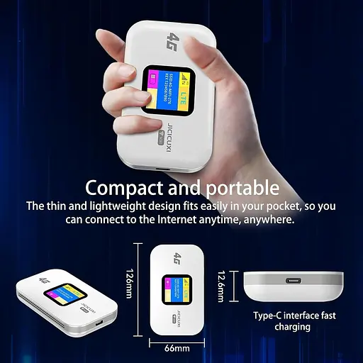 JICICUXI Портативный Wi-Fi для путешествий, маршрутизатор 4G MiFi со слотом для SIM-карт, скорость 150 Мбит/с, аккумулятор 2100 мА - фото 5