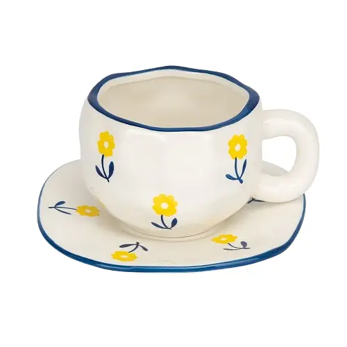 Чашка с блюдцем Солнечная ромашка 350 мл Белый с синим - фото 2