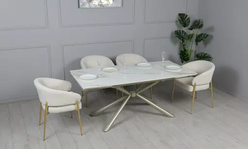 Стіл Рим обідній розкладний білий глянець 1800/2600x900x750 ноги шампань - фото 12