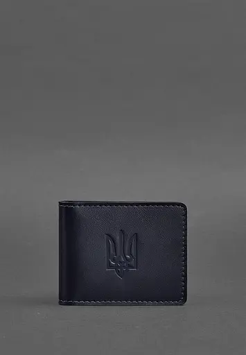 Кожаная обложка для удостоверения с гербом темно-синяя - фото 2