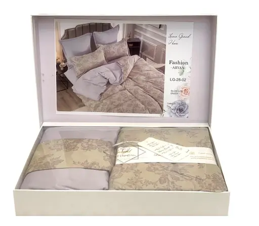 Постельное белье сатин Laura-Grand 17 евро комплект с 4 наволочками Бежевый с узорами - фото 2