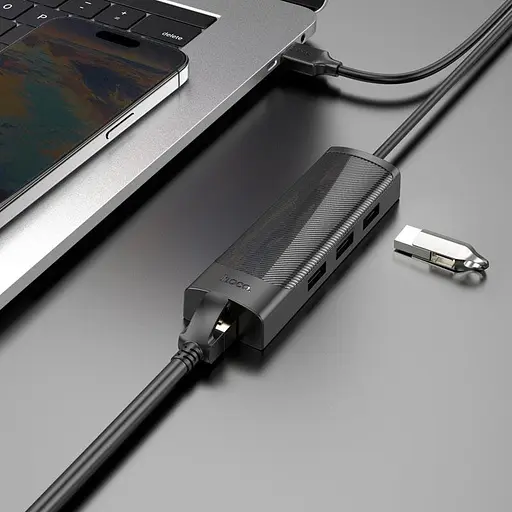 Адаптер конвертер - перехідник Hoco Ethernet (LAN 100 mbit) HB42 Usb на 4 порти (3 Usb 2.0 + RJ45) - фото 4