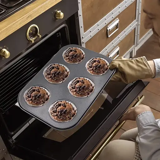 Форма для выпечки кексов и маффинов на 6 ячеек с антипригарным покрытием "Цветы №1" 26.5х18.5х2.8 см, A-plus Черный 83494 - фото 5