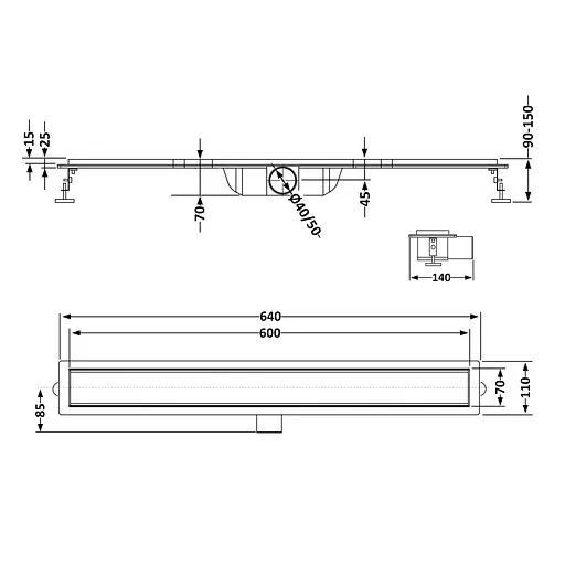 Душевой канал Qtap Taurus Tile600 из нержавеющей стали и сухим затвором под плитку - фото 2
