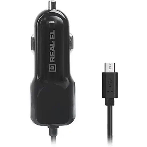Автомобільний зарядний пристрій Real-El CA-15 (2USB, 2.1A) Black + кабель microUSB - фото 3
