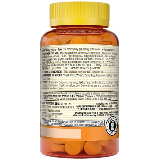 Мультивітаміни із залізом на кожен день Mason Natural Daily Multiple Vitamins With Iron 100 таблеток - фото 3