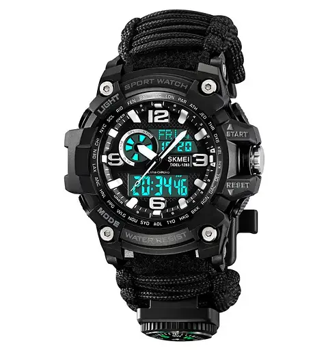 Часы мужские спортивные наручные Skmei 1283 с паракордовым ремешком (Черный) - фото 2