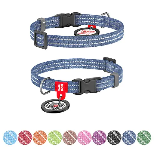 Ошейник для кошек и мелких пород собак Waudog Re-cotton с QR-паспортом восстановлен хлопок светоотражающий пластиковый - фото 2