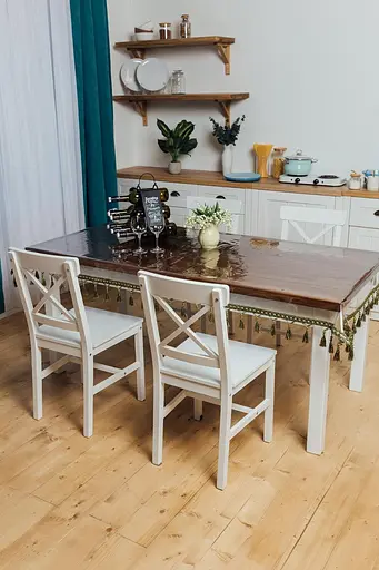 Скатертина силіконова з оливковою бахромою з перлами 340х180 см - фото 5