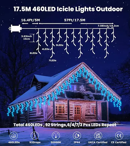 Уличная гирлянда, Уличные Рождественские Огни Сульки, 460Led 17,5 М/57 - фото 4