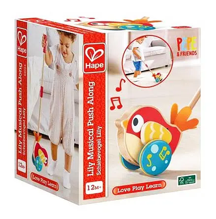 Деревянная каталка Hape E0353 Птичка с музыкой музыкальная игрушка - фото 6