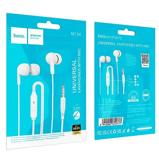 Дротові навушники Hoco M124 Wide universal earphones with microphone, 3.5mm, 1.2m, white - фото 3
