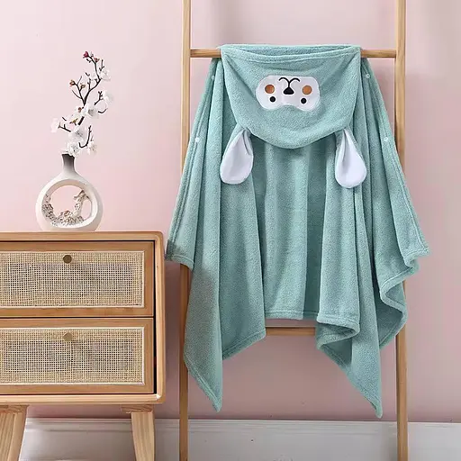 Дитячий рушник - куточок з капюшоном мікрофібра 140*70 см Світло-зелений - фото 1