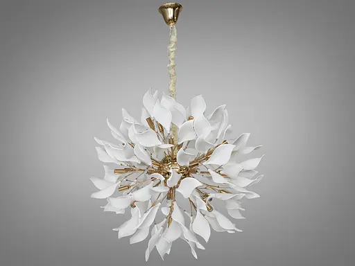 Большая подвесная люстра с фарфоровыми элементами, 40 ламп, золото. - фото 1