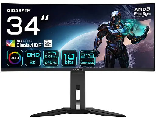 Монитор 34" Gigabyte AORUS MO34WQC2 Curved UWQHD OLED 240Hz (MO34WQC2) - фото 1