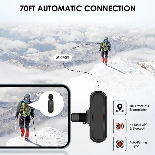 Бездротові мікрофони Lavalier для iPhone, iPad, Android, із зарядним футляром та адаптером 2 шт - фото 7