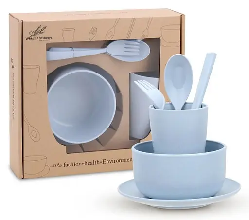 Набор детской посуды 6 посуд из биоразлагаемой пшеничной соломы, Navy - фото 1