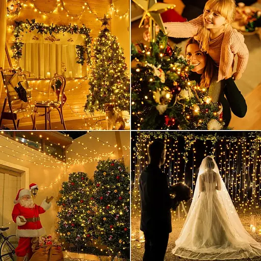 Уличные рождественские сказочные огни - 12 м 120 теплых светодиодов, подключаемый/удаленный/таймер, вечеринка в помещении - фото 5