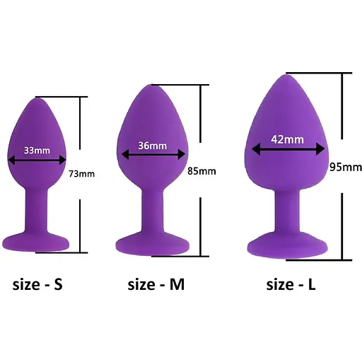 Комплект силіконових анальних пробок із кристалом SKN-KSIL-02 (розмір S, M, L), Фіолетовий - фото 5