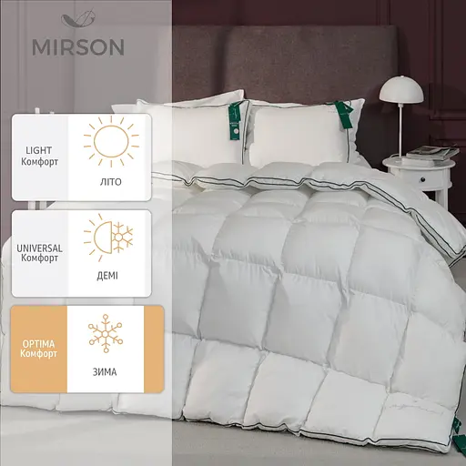 Одеяло MirSon Imperial Delight пуховое зимнее 110х140 см белое с зеленым кантом