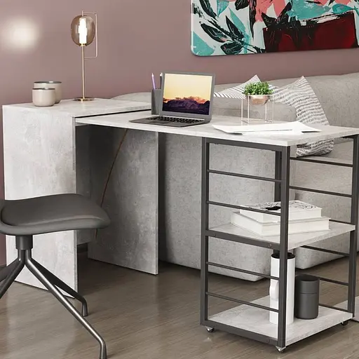 Стол-тумба трансформер Смарт 2/1 Ferrum-decor 750x1450x500 Черный металл ДСП Бетон 16 мм (FRD-105101)