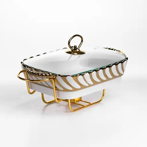 Мармитница фарфоровая Yiwu Tiffany 1 л со стеклянной крышкой на металлической подставке с подогревом 28х23х7 см мармит для первых блюд SG-428-11 - фото 5