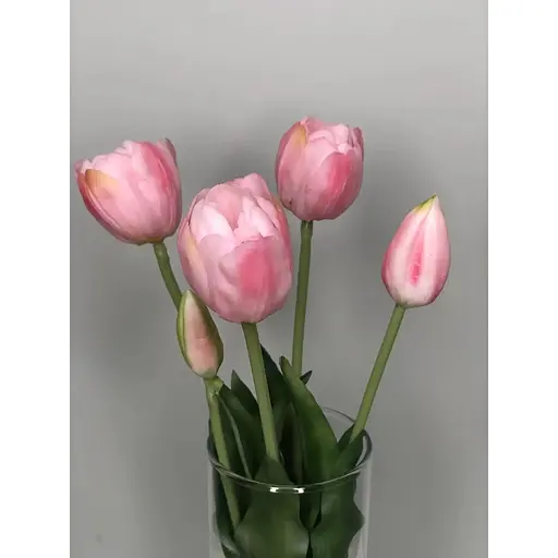 Тюльпани штучні Hvoya Real Touch латексні піоновидні букет 5 квіток ніжно-рожеві - фото 3