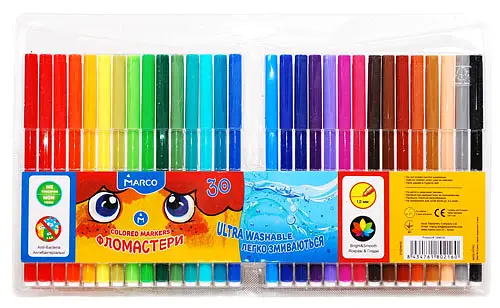 Фломастери 30 кольорів Super Washable, 1690-30 Marco (8434761802160) - фото 1