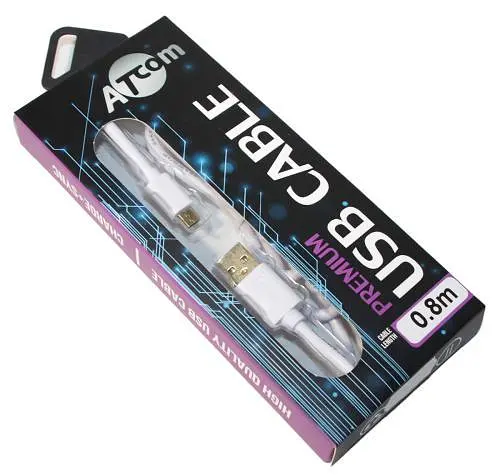 Кабель USB 2.0 AM - microUSB (5P), 0.8 м, белый, Atcom Premium (16123) - фото 1