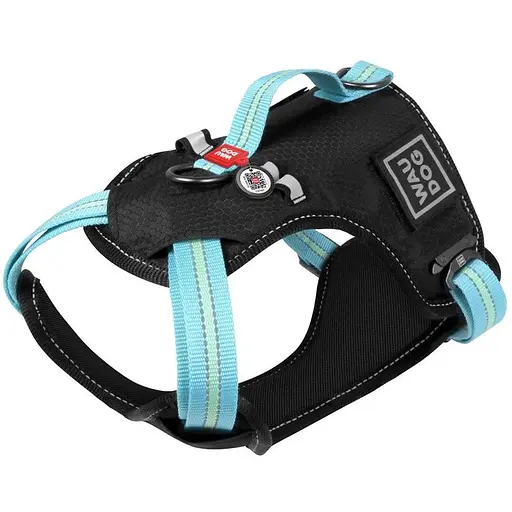 Шлейка для собак Waudog Nylon безопасная с QR паспортом, металлическая пряжка-фастекс, S голубая - фото 3