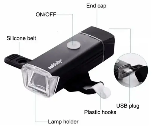 Вело фара передняя Machfally MC-QD001 аккумуляторный велосипедный водонепроницаемый фонарь с креплением USB - фото 6